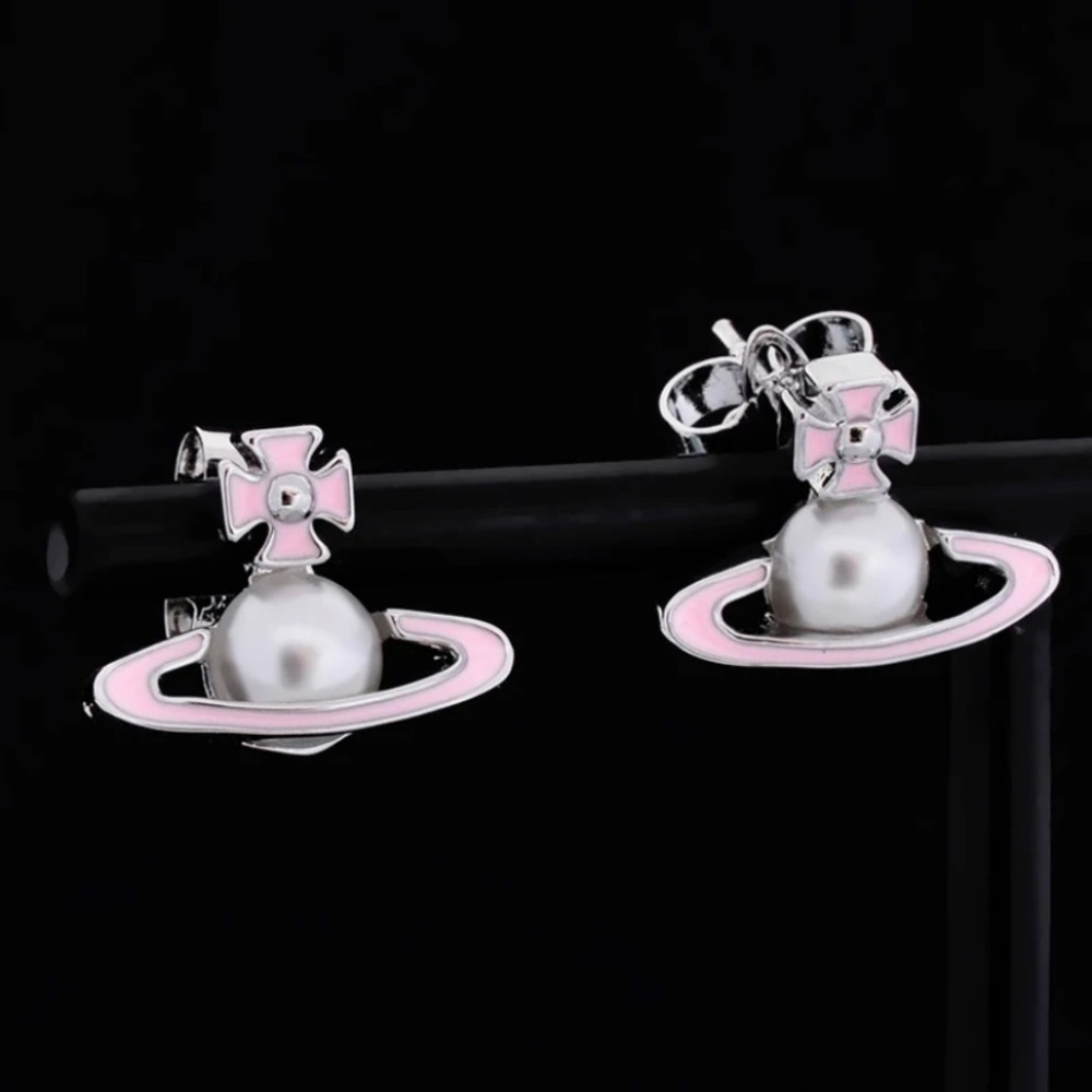 Vivienne Westwood Gold & Pink Saturn Earrings